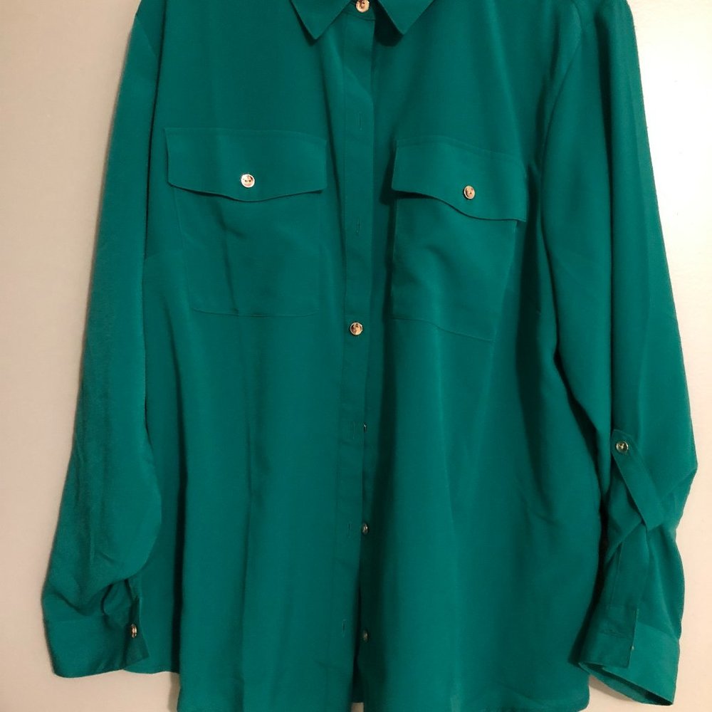 Charter Club Button Down Blouse with Roll-up Sleeves